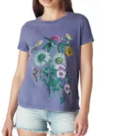 Lucky Brand S-XL Heather Blue Floral Bloom Short Sleeve Tee in Dress Blues - Picture 9 of 11